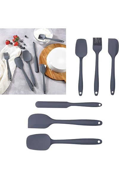 Ekostem High Quality Black Silicone Spatula Set - Heat Resistant, Fireproof and Non-Stick 6 Pieces