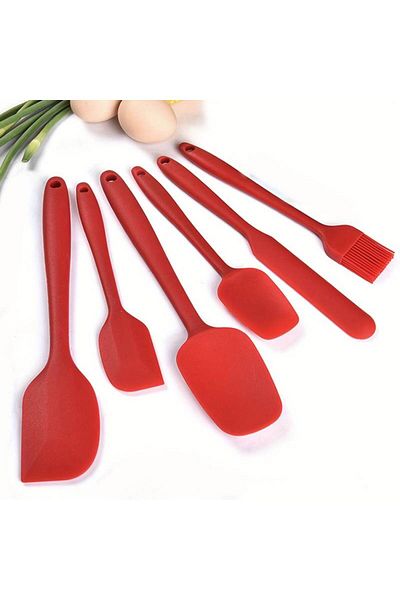 Ekostem High Quality Black Silicone Spatula Set - Heat Resistant, Fireproof and Non-Stick 6 Pieces