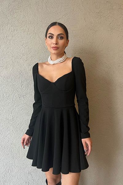 Seda Yalçın Atelier Black Cuped Flared Special Design Dress