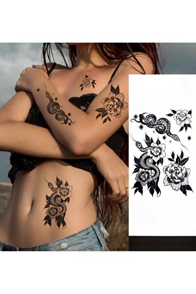 Mecit Tuhafiye YILAN VE GÜL KOL BİLEK VUCUT İÇİN GEÇİCİ DÖVME