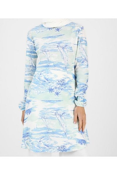 RESPİRO PATTERNED BLUE TUNIC WITH ELASTIC ARM TIP