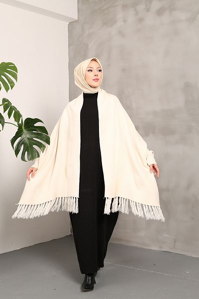 MODAQU Knitwear Shawl Poncho - Cream