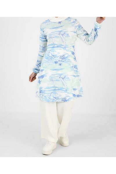 RESPİRO PATTERNED BLUE TUNIC WITH ELASTIC ARM TIP