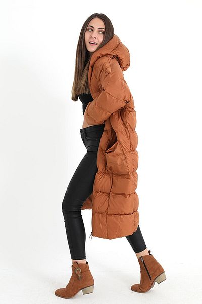 Mira Textil Women's Hooded Oversize Bat Sleeve Puffer Jacket
