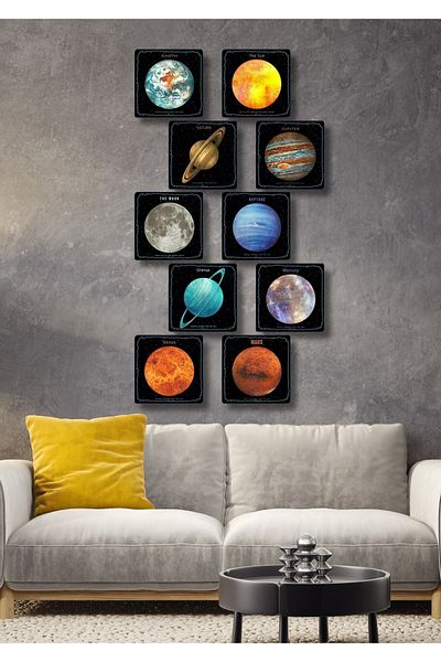 NT Handmade 10 bucăți cadru aspect planete decor de perete set pictură pentru hol living pat dormitor copii