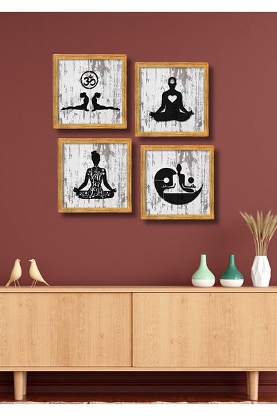 NT Handmade Set de pictură pentru decorarea peretelui pentru yoga, 4 bucăți, pentru dormitor pentru copii