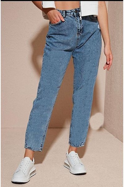 BROSERER Blue Mom Jean Pantaloni de damă Boyfriend din lycra cu talie înaltă