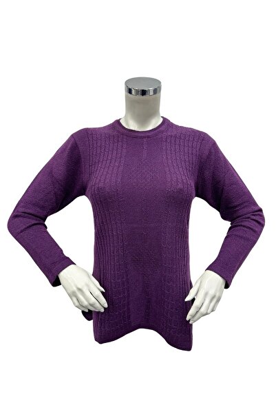 Moda Zeyn Kadın Kabartma Desenli Düğmeli Bisiklet Yaka Anne Bluz Kazak