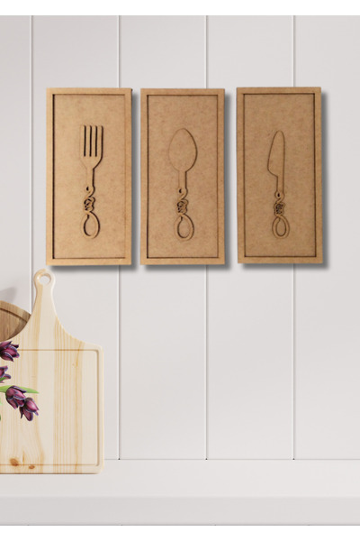 NT Handmade Ham Ahşap Çatal Bıçak Kaşık Duvar Dekoru Mutfak Konsepti için 25x...