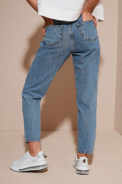 BROSERER Blue Mom Jean Pantaloni de damă Boyfriend din lycra cu talie înaltă