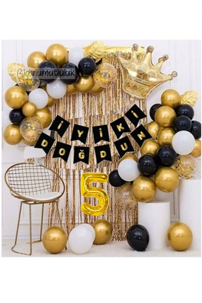 BİDOLUMUTLULUK King Crown Balloon Chain Birthday Set Happy Birthday Birthday