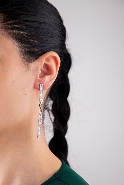 Sacha Accessories أقراط فضية من حجر الرغيف الفرنسي