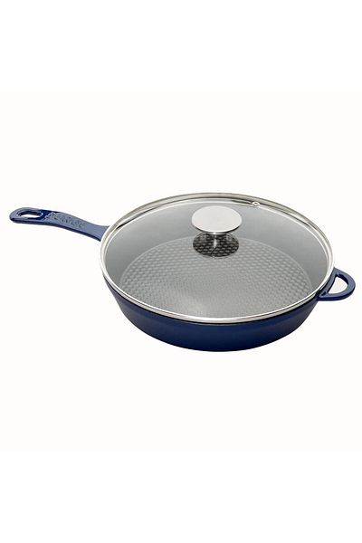 Sürel Demirdöküm Glass Lid Pan 28 CM Blue Honeycomb Base