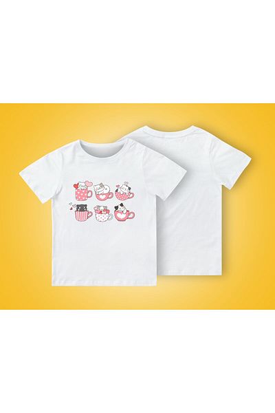 TexKid Tricou pentru copii imprimat Cat in a Cup