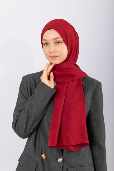 hijabchi شال كريب طبيعي - أحمر كلاريت