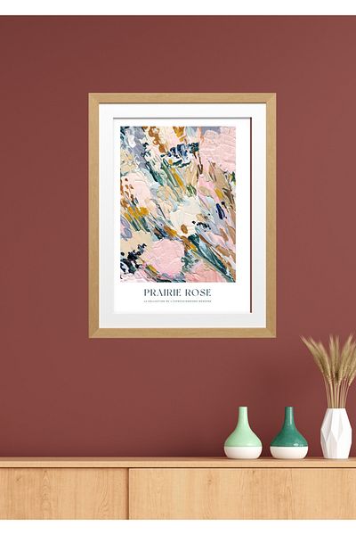 NT Handmade Decor de perete Prairie Rose cu aspect de cadru din lemn - Pictură 20x30 cm pentru living dormitor