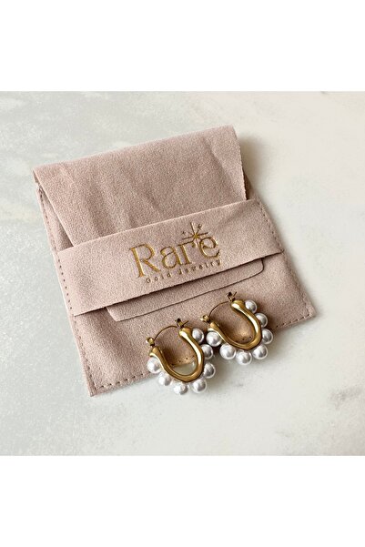 Rare Gold Jewelry Sıralı Incili Çelik Halka Küpe- Gümüş Kaplama