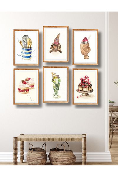 NT Handmade Rama din lemn aspect 6 piese Deserturi Decor de perete Salon Tablou pentru dormitor pat camera copiilor