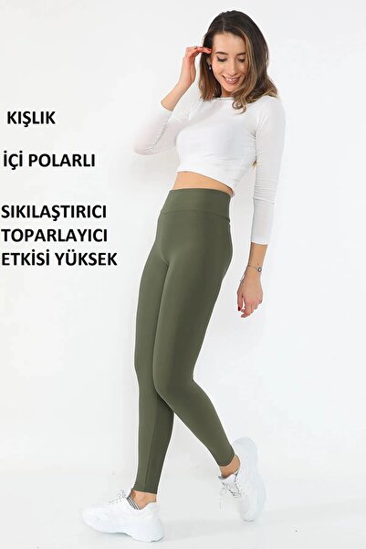 Gira Moda Kadın Yüksek Bel Şardonlu Toparlayıcı Sıkılastırıcı Polarlı Tayt