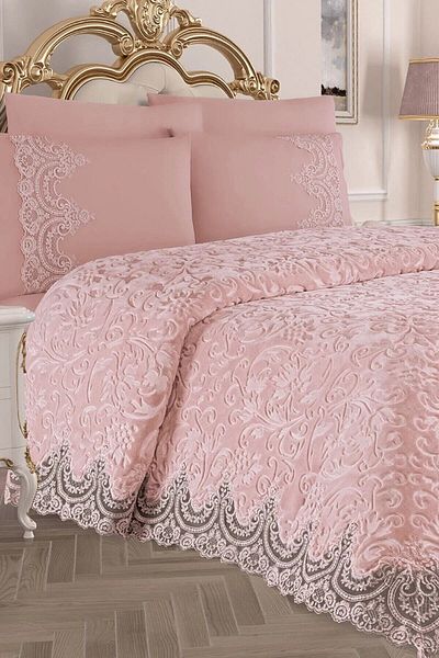 mevababy 6 Pieces Double French Laced Blanket Set Bedspread Set Dolcemariee