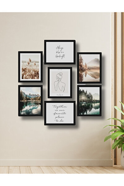 NT Handmade 7 Piece Black Frame Look Always Kiss Me Wall Decor Painting Set for Parlor Living Bed Room