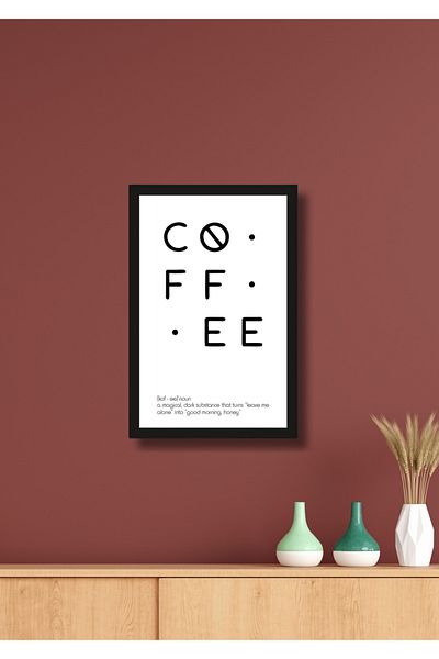 NT Handmade Decor de perete cafea cu aspect de cadru negru - pictură 20x30 cm pentru conceptul de bucătărie Coffee Corner