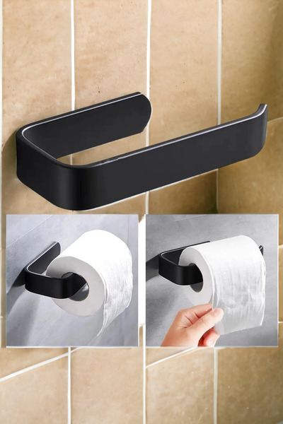 Egem Home Yapışkanlı Lüks Tasarım Lamalı Tuvalet Kağıtlığı Siyah