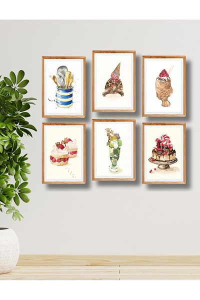 NT Handmade Rama din lemn aspect 6 piese Deserturi Decor de perete Salon Tablou pentru dormitor pat camera copiilor