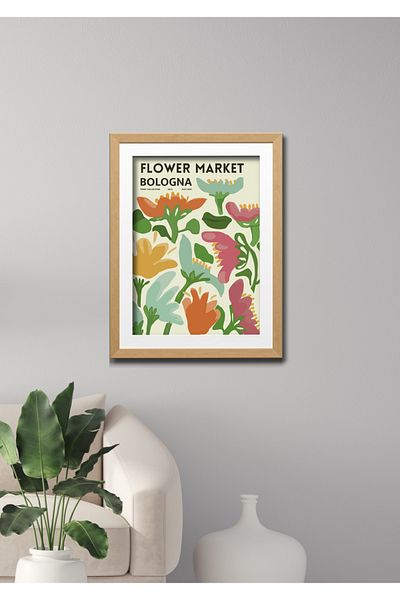NT Handmade Decor de perete Flower Market cu aspect de cadru din lemn - Pictură 20x30 cm pentru living dormitor