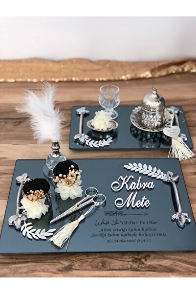 Masalsı Concept Cam Dua kazımalı Söz Nişan Ve Damat Kahve Fincan Tepsi Seti y...