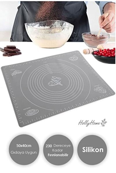 HOLLYHOME Büyük Boy Silikon Hamur Açma Matı, Yanmaz Fırın Pişirme Mat Siyah/gri 40x50cm