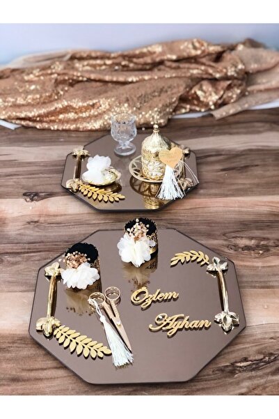Masalsı Concept Cam altıgen Söz Nişan Ve Damat Kahve Fincan Tepsi Seti yüzükl...