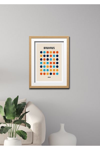 NT Handmade Decor de perete Bauhaus 1919 cu aspect de cadru din lemn - Pictură 20x30 cm pentru living dormitor