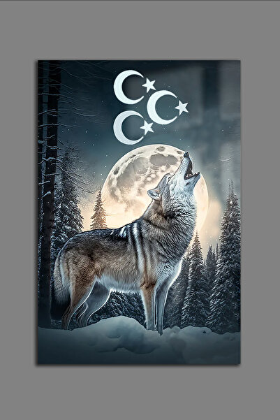 Glass Decoratıon Pictură pe sticlă cu lupul alb și stelele în formă de semn d...