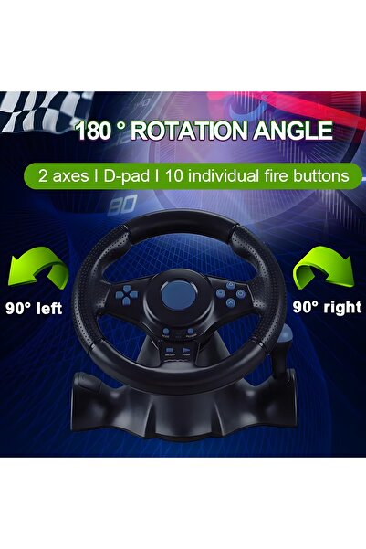 MEGAMUS 7in1 Uyumlu Gamer Direksiyonu Pratik 180' Döndürme Oynama Rahat Kavrama Direksiyon Simidi