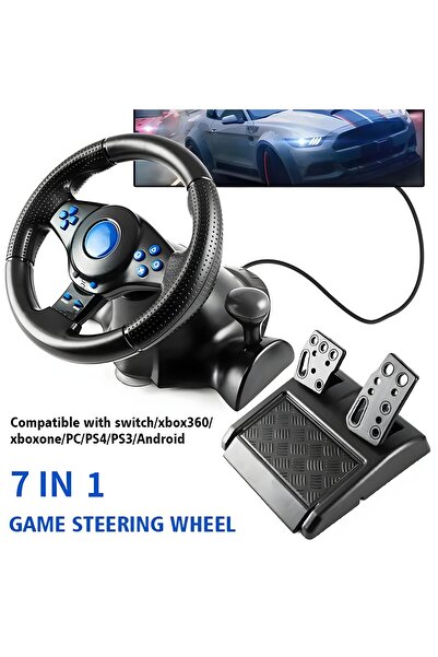 MEGAMUS 7in1 Uyumlu Gamer Direksiyonu Pratik 180' Döndürme Oynama Rahat Kavrama Direksiyon Simidi