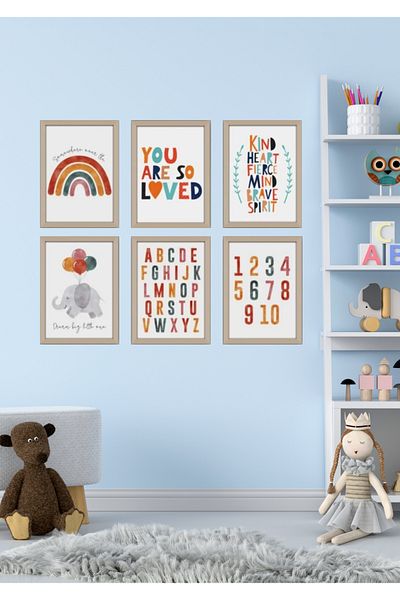 NT Handmade 6 bucăți pentru copii elefant educațional și alfabet decor de perete pentru camera copiilor grădiniță set pictură 15x20