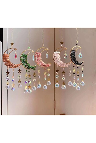 AWDOY GÜNEŞ TAŞI AKİK ÇİLEK KUVARS ROSE KUVARS TURMALİN DOĞAL TAŞ RÜZGAR ÇANI