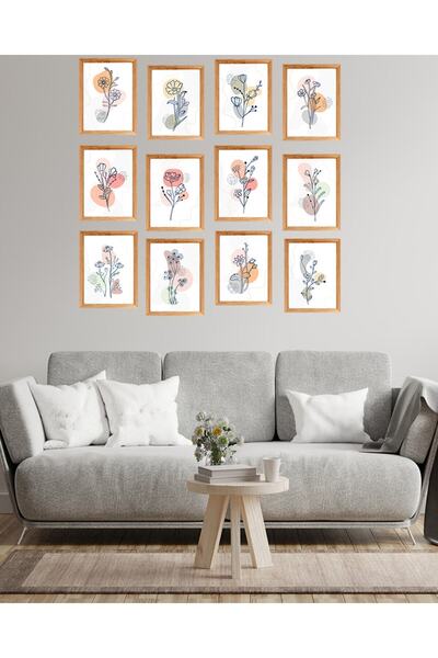 kutuTR Dekorize Mdf Tablo Seti 12 Parça 3 Mm - Çiçek Salon Oturma Yatak Odası...