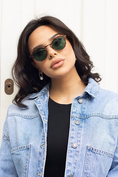 TomyHelf Women's Sunglasses Oval Leopard Frame Green Glass