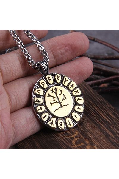 Viking Tree of Life Thor Scandinavian Tree of Life Nordic Runic Mesh Chain 316L Steel Men's Necklace