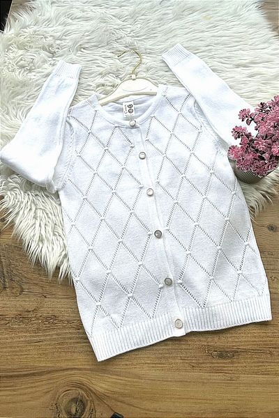 ABİYEKİDS Patterned Knitwear Seasonal White Children's Cardigan ABY115