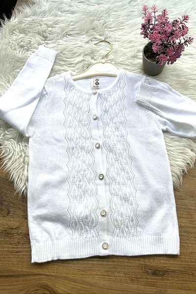 ABİYEKİDS Детски кардиган с шарени трикотажни изделия, сезонен бял, ABY115