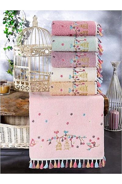 AYHANHOME Cotton Flora Lattice Κεντημένη φούντα Σετ 6 50x90 πετσέτες χεριών και προσώπου