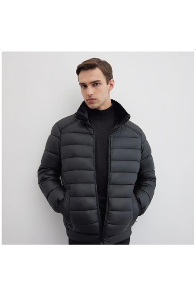 Sarar KÜRKLÜ YAKA ŞİŞME SİYAH MONT