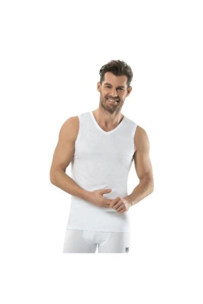 Jiber Ανδρικό V λαιμόκοψη βαμβακερό μηδενικό μανίκι χτενισμένο λευκό 6 πακέτο Jbr123