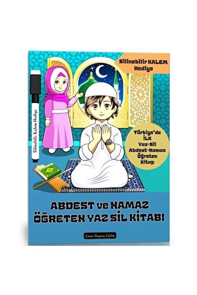 Enine Boyuna Eğitim Book of Teaching Ablution and Prayer Yaz Sil (Covered wit...