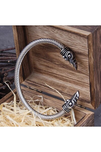 northstarshop Viking Odin Raven Pattern 316L Steel Men's Bracelet - Open Handcuffs Comb