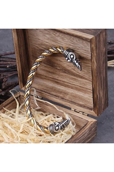 northstarshop Viking Raven Skull - Men's Nordic Handcuffs, 316L Pure Steel, Bracelet, Nordic Odinin Kuzgunu