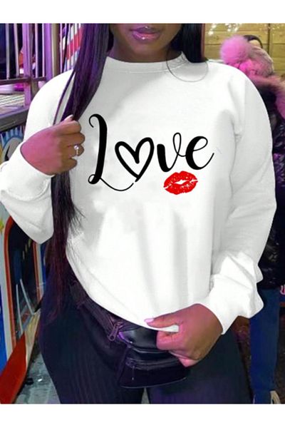 MAGORS STIL-X BICICLETA CULOARE ALBĂ DIN BUMBAC, SWEATSHIRT OVERSIZE CU IMPRIMAT LOVE PENTRU IUBIT